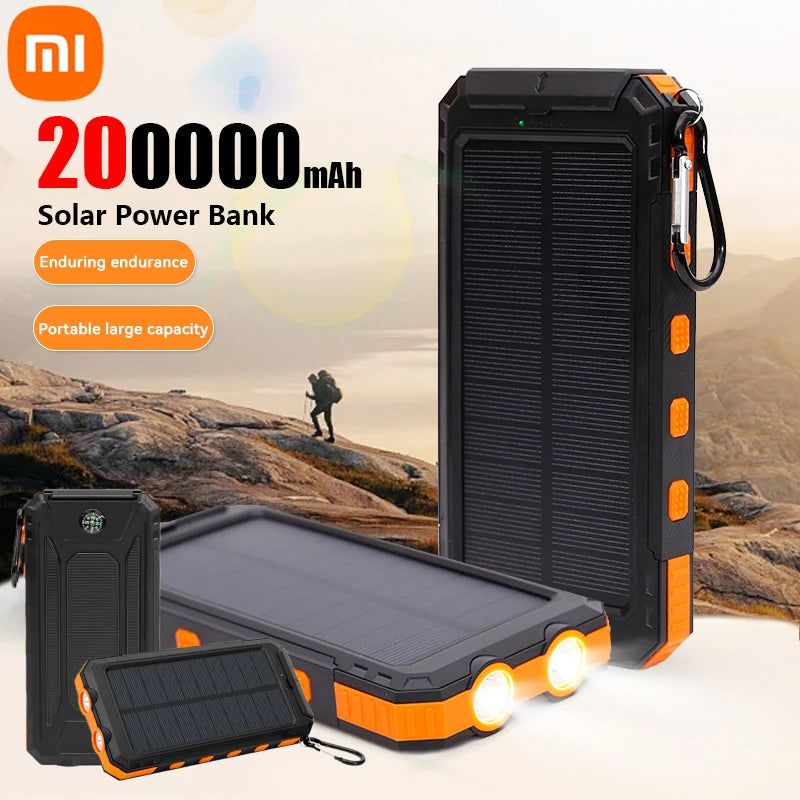 200000mAh Solar Power Bank – High-Capacity Portable Charger with Solar Panel and Flashlight