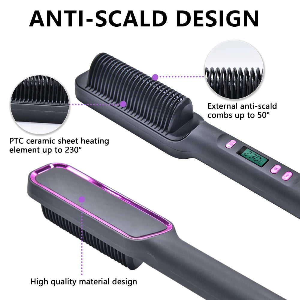 Electric Hot Comb & Straightener - Multifunctional Hair Straightening Brush with Negative Ion Anti-Scalding Styling Tool