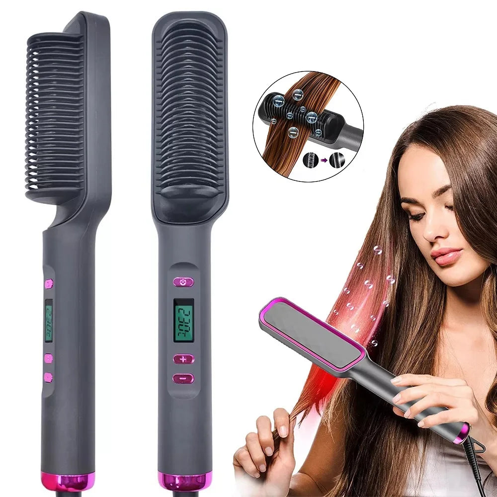 Electric Hot Comb & Straightener - Multifunctional Hair Straightening Brush with Negative Ion Anti-Scalding Styling Tool