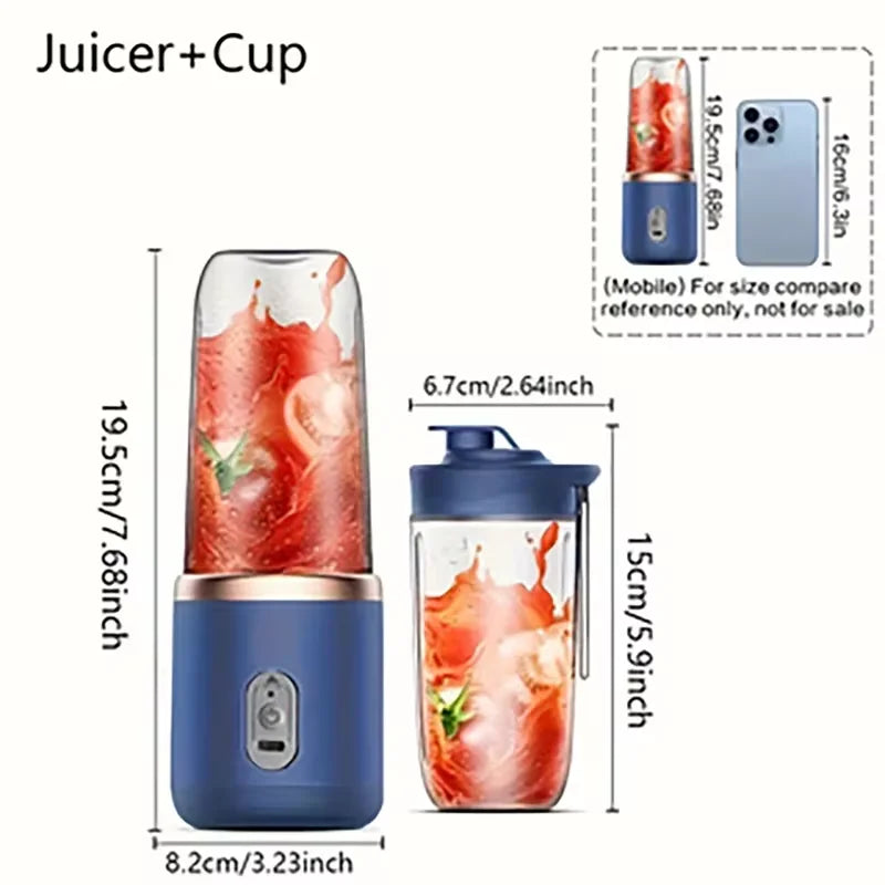 6 Blades Electric Juicer Cup 2 Cups For Travel Portable Juicer Mixer Usb Charge Fresh Fruit Juice Personal Blender Smoothie