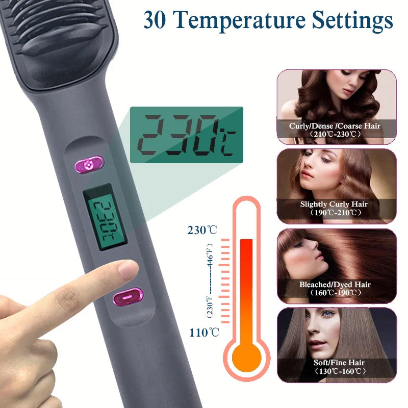 Electric Hot Comb & Straightener - Multifunctional Hair Straightening Brush with Negative Ion Anti-Scalding Styling Tool