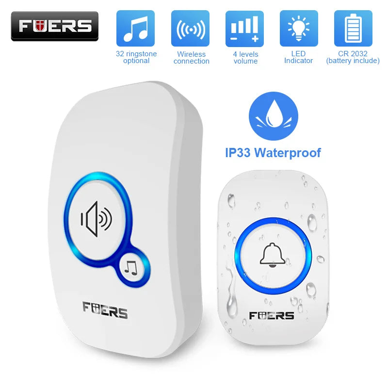 Fuers M557 Doorbell Waterproof Wireless Chime Home Doorbell  Intelligent 32 Songs Smart Doorbell Alarm With Battery