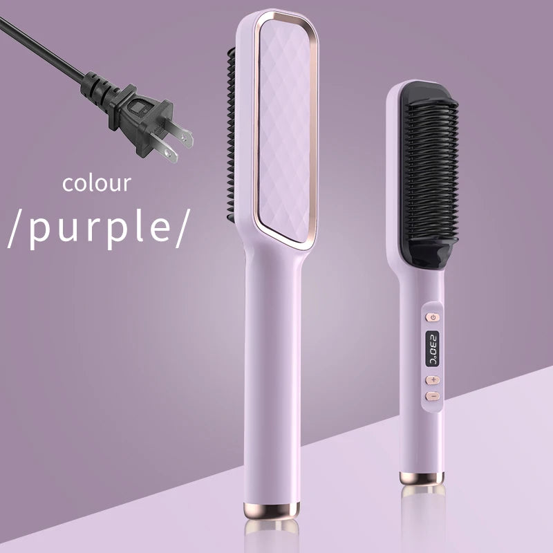 Electric Hot Comb & Straightener - Multifunctional Hair Straightening Brush with Negative Ion Anti-Scalding Styling Tool