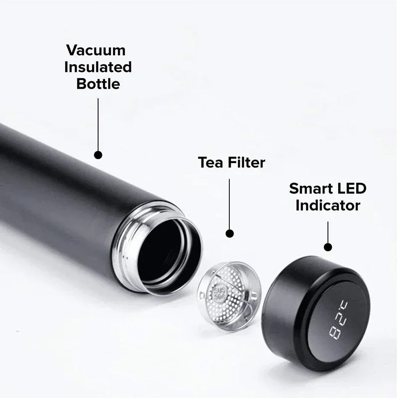 Smart Stainless Steel Water Bottle - Leak-Proof, Double-Walled, Hot & Cold, LCD Temp Display