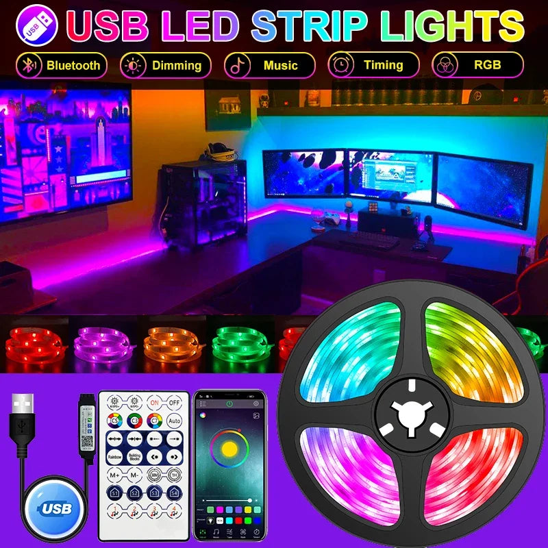 LED Strip Lights RGB 24 Keys APP Remote Control Color Changing Lights with Mode for Festival Party Decoration TV Room Decoration