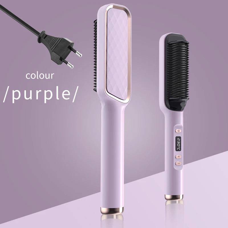 Electric Hot Comb & Straightener - Multifunctional Hair Straightening Brush with Negative Ion Anti-Scalding Styling Tool