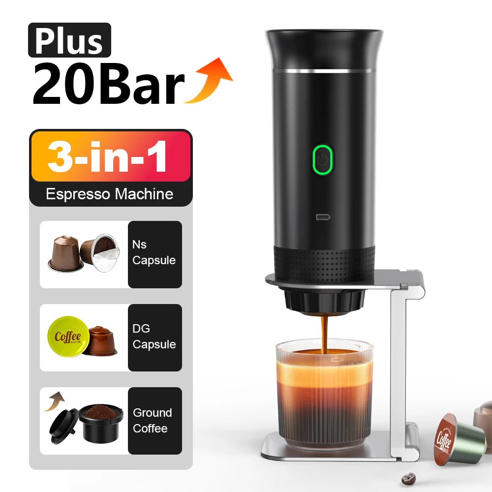 3-in-1 Portable Espresso Machine – Compact, High Pressure, and Multi-Compatible for On-the-Go Brewing