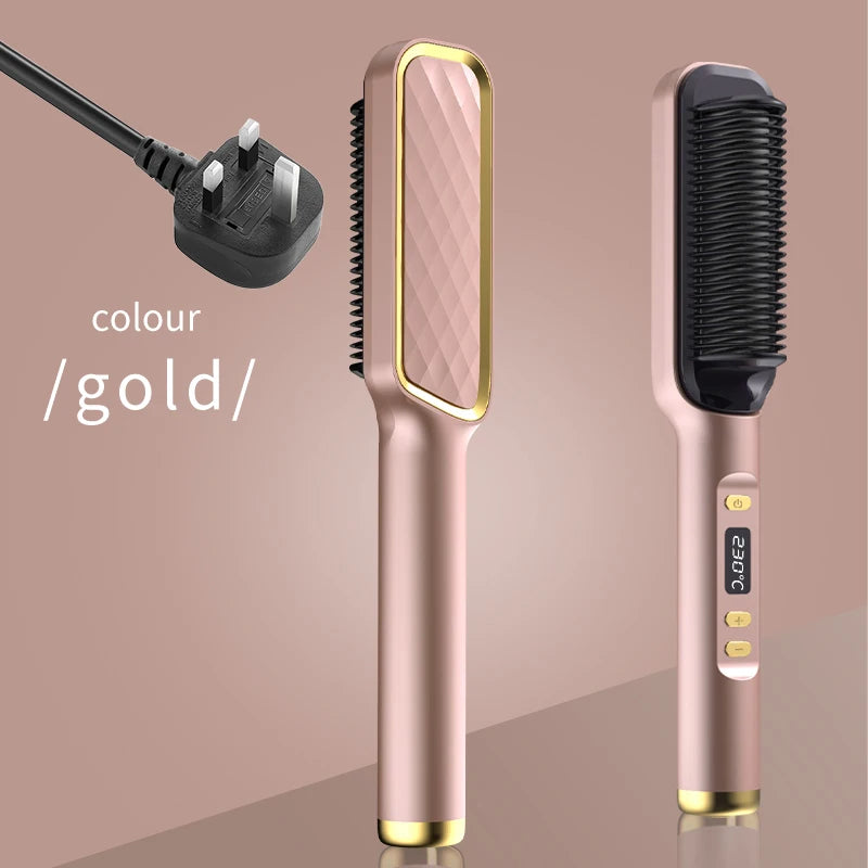 Electric Hot Comb & Straightener - Multifunctional Hair Straightening Brush with Negative Ion Anti-Scalding Styling Tool