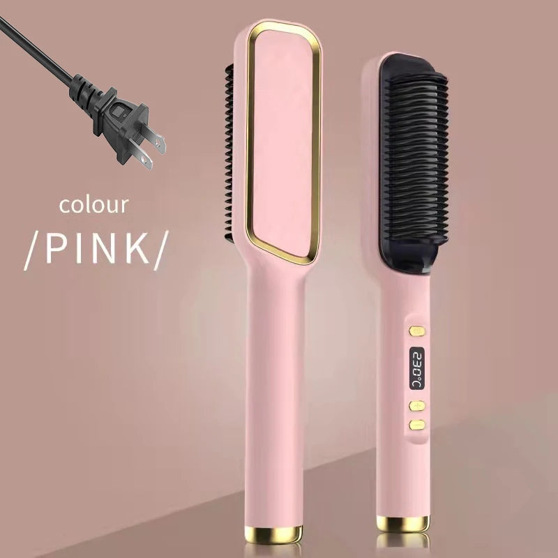 Electric Hot Comb & Straightener - Multifunctional Hair Straightening Brush with Negative Ion Anti-Scalding Styling Tool