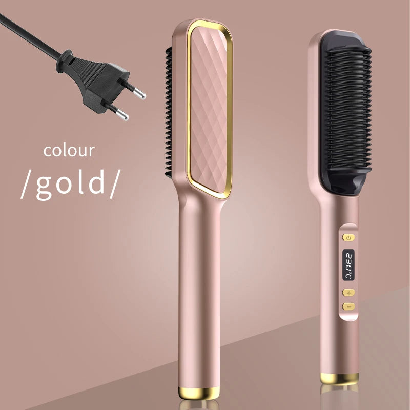 Electric Hot Comb & Straightener - Multifunctional Hair Straightening Brush with Negative Ion Anti-Scalding Styling Tool