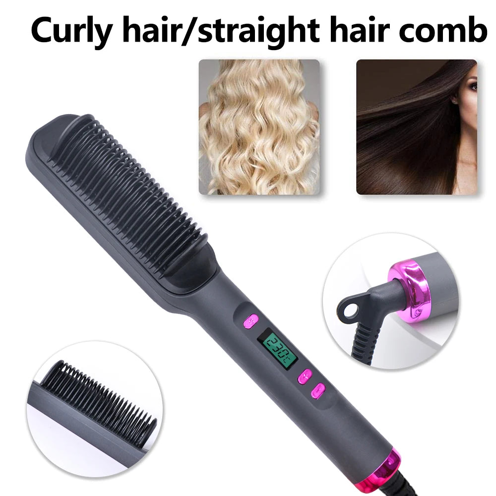 Electric Hot Comb & Straightener - Multifunctional Hair Straightening Brush with Negative Ion Anti-Scalding Styling Tool