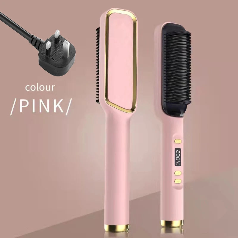 Electric Hot Comb & Straightener - Multifunctional Hair Straightening Brush with Negative Ion Anti-Scalding Styling Tool