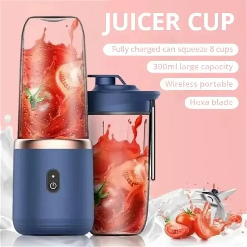 6 Blades Electric Juicer Cup 2 Cups For Travel Portable Juicer Mixer Usb Charge Fresh Fruit Juice Personal Blender Smoothie