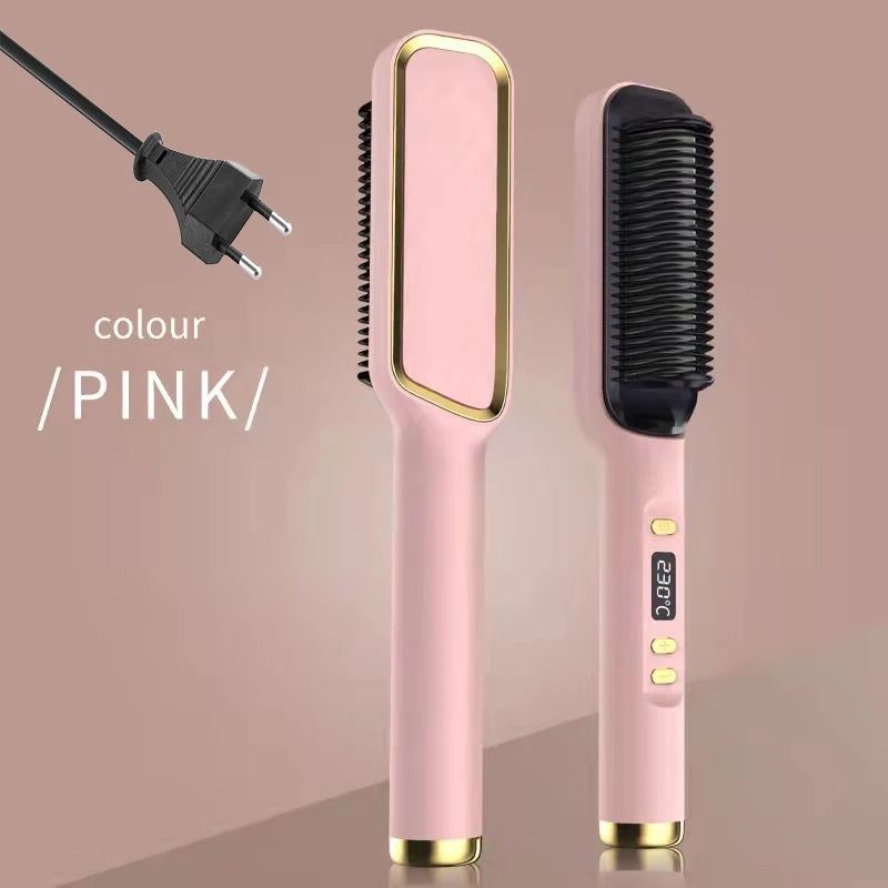 Electric Hot Comb & Straightener - Multifunctional Hair Straightening Brush with Negative Ion Anti-Scalding Styling Tool