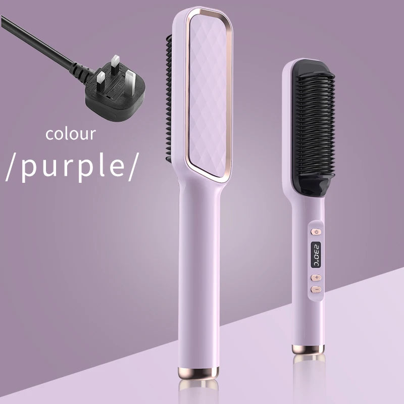 Electric Hot Comb & Straightener - Multifunctional Hair Straightening Brush with Negative Ion Anti-Scalding Styling Tool